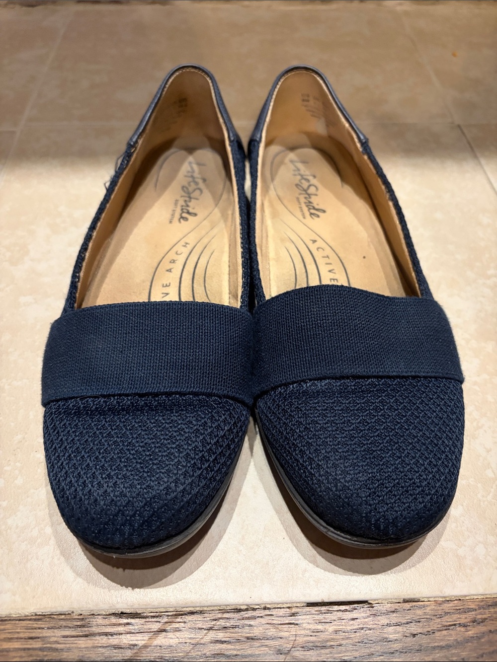 Life Stride Navy Knit Slip-On Flats with Band Detail